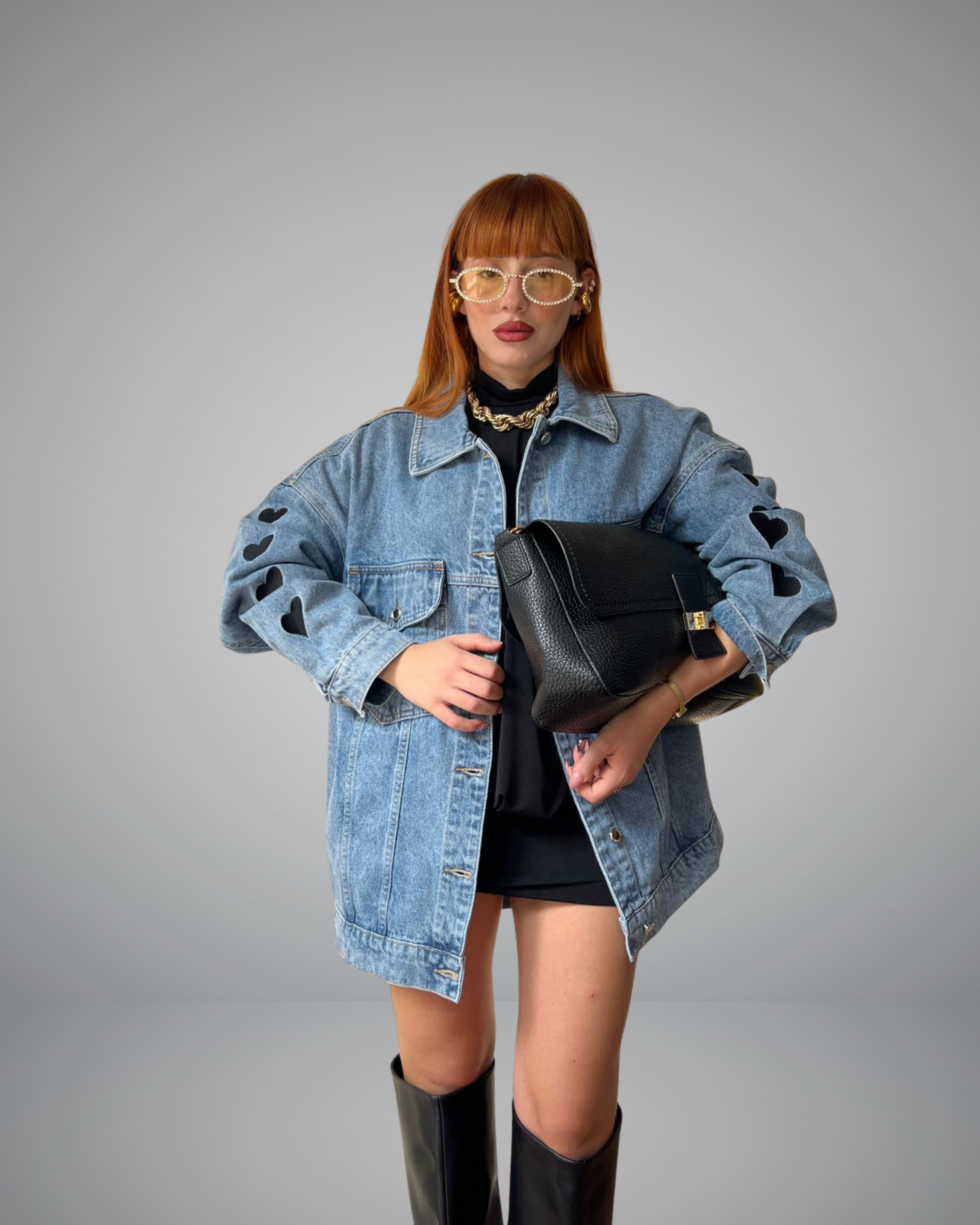 denim jacket cuore nero
