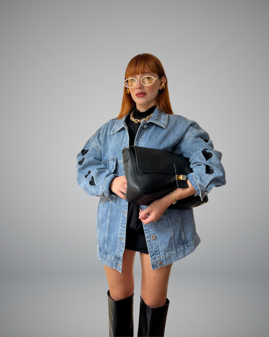 denim jacket cuore nero
