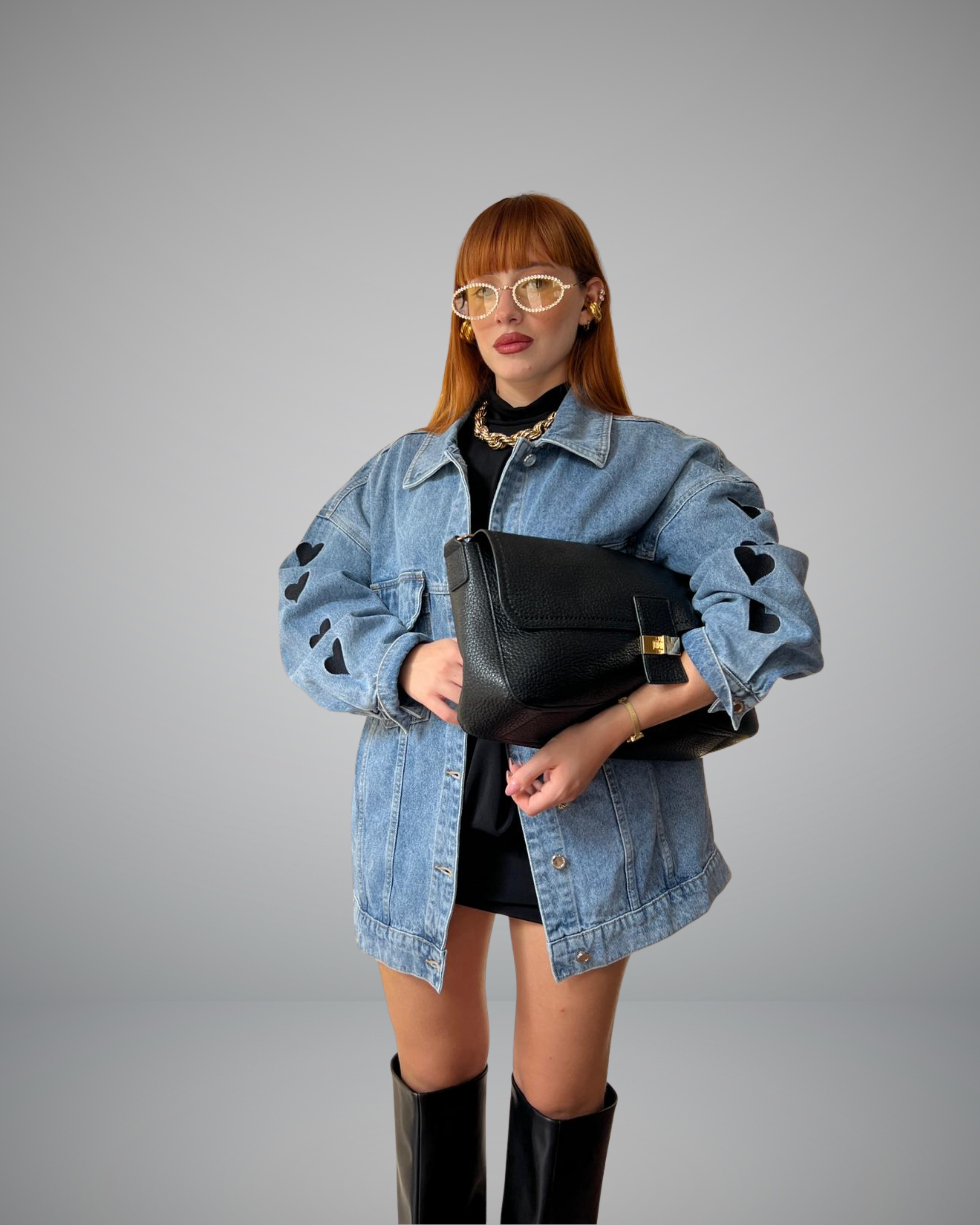 denim jacket cuore nero
