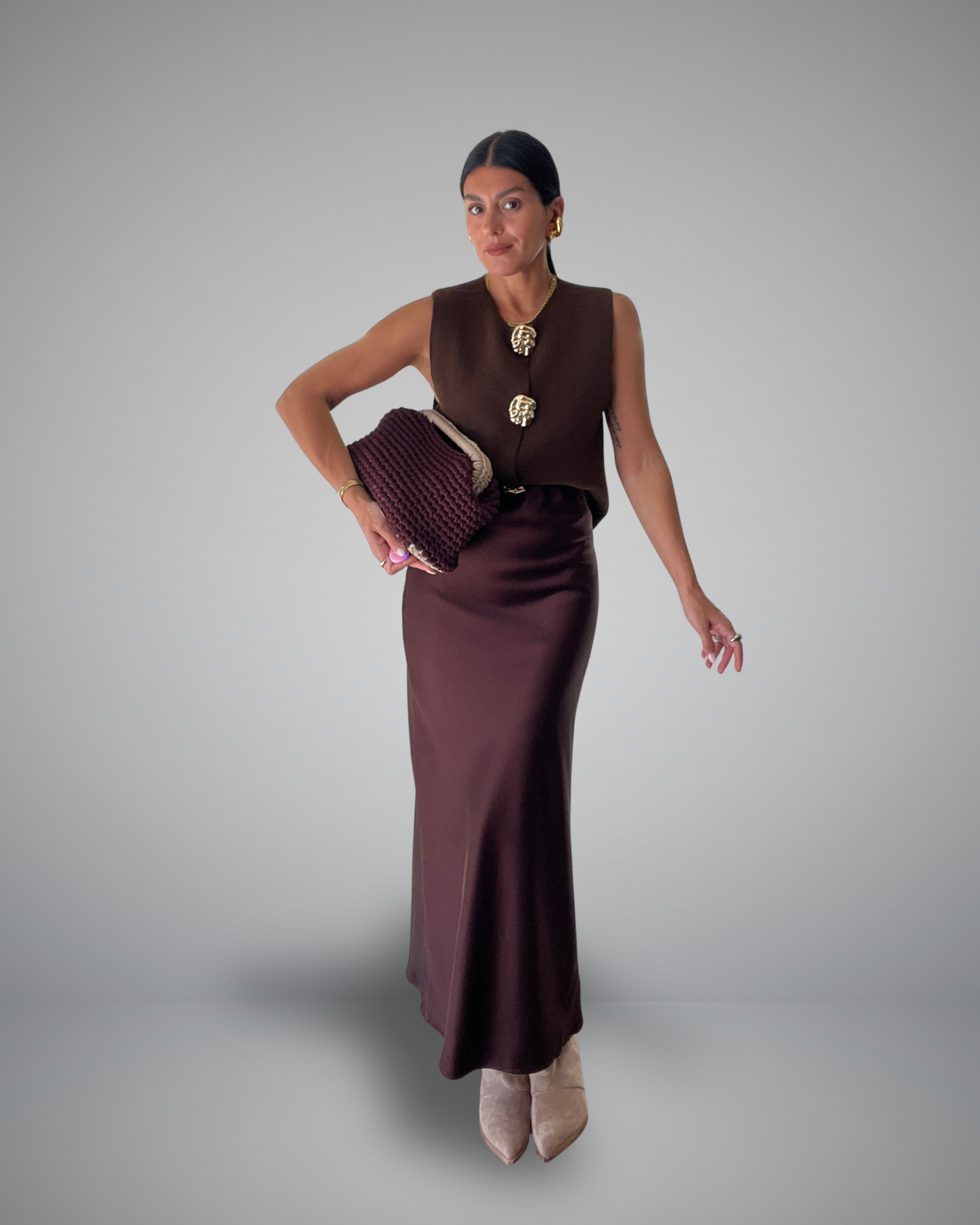 satin skirt chocolate