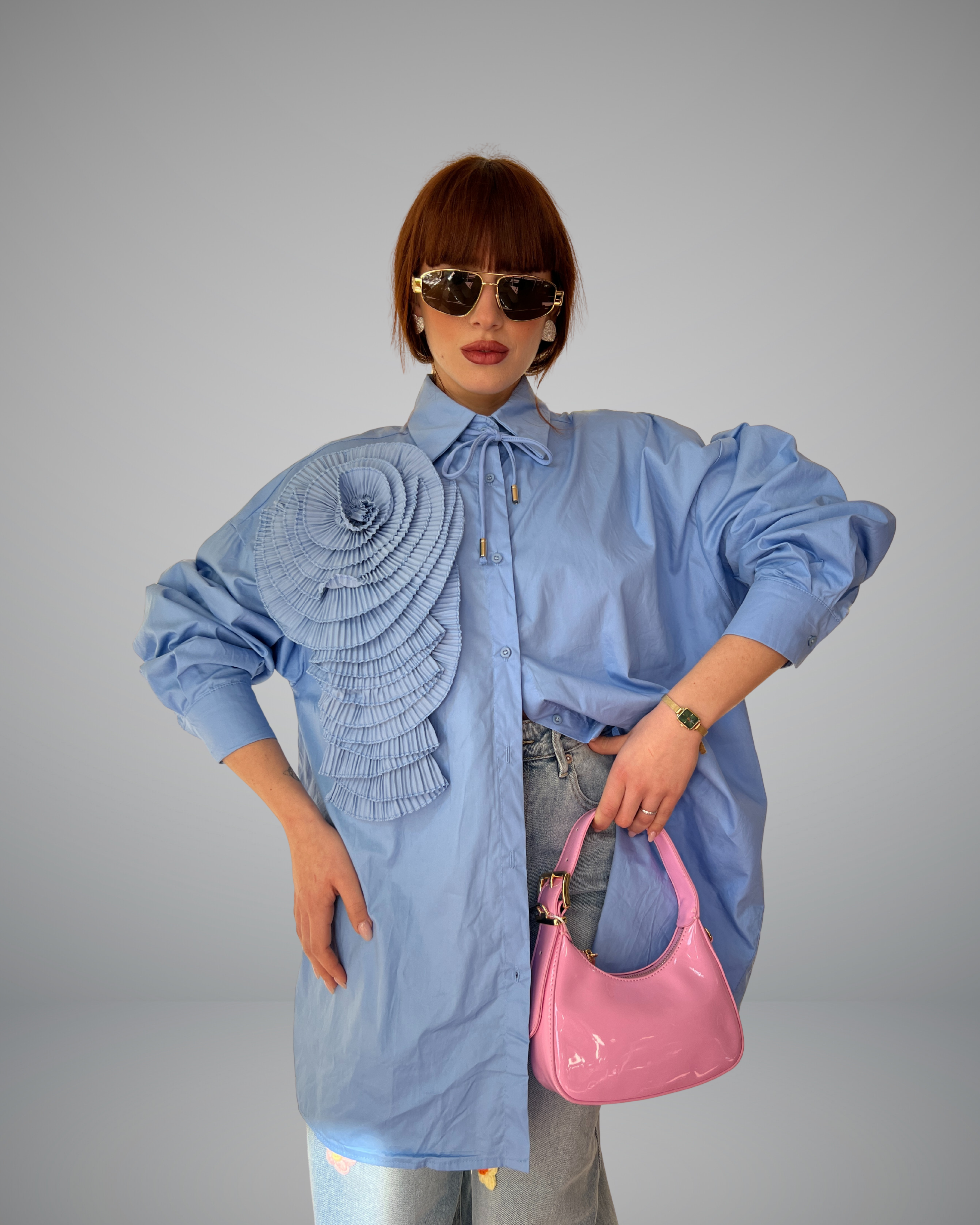 camicia florece celeste