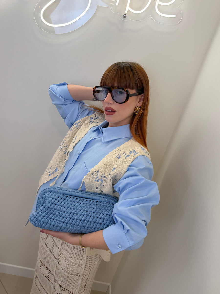 camicia in cotone celeste