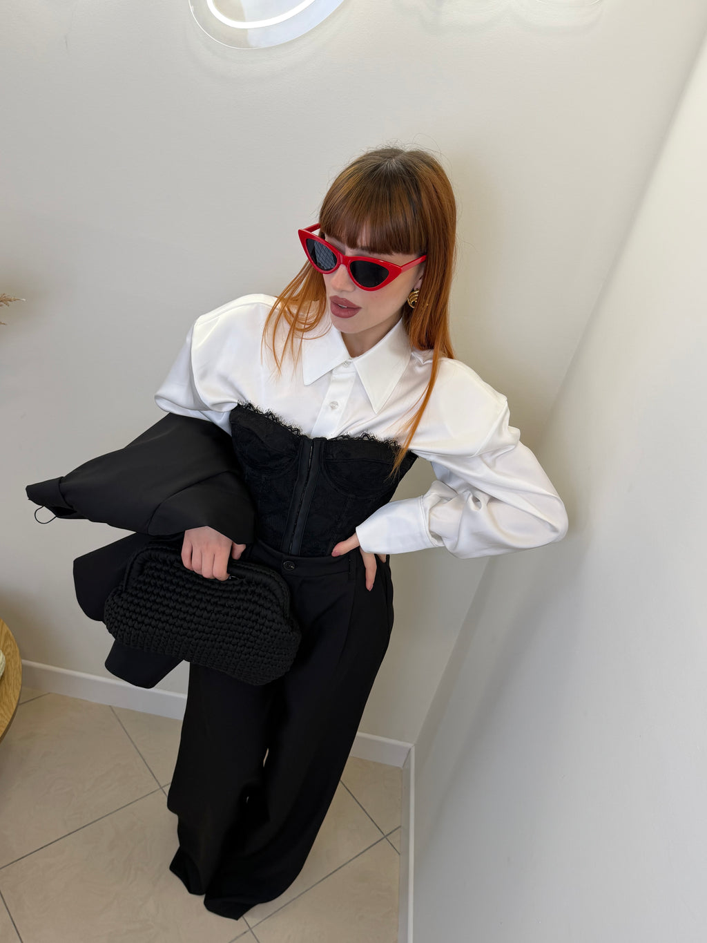 camicia in saten con spallina