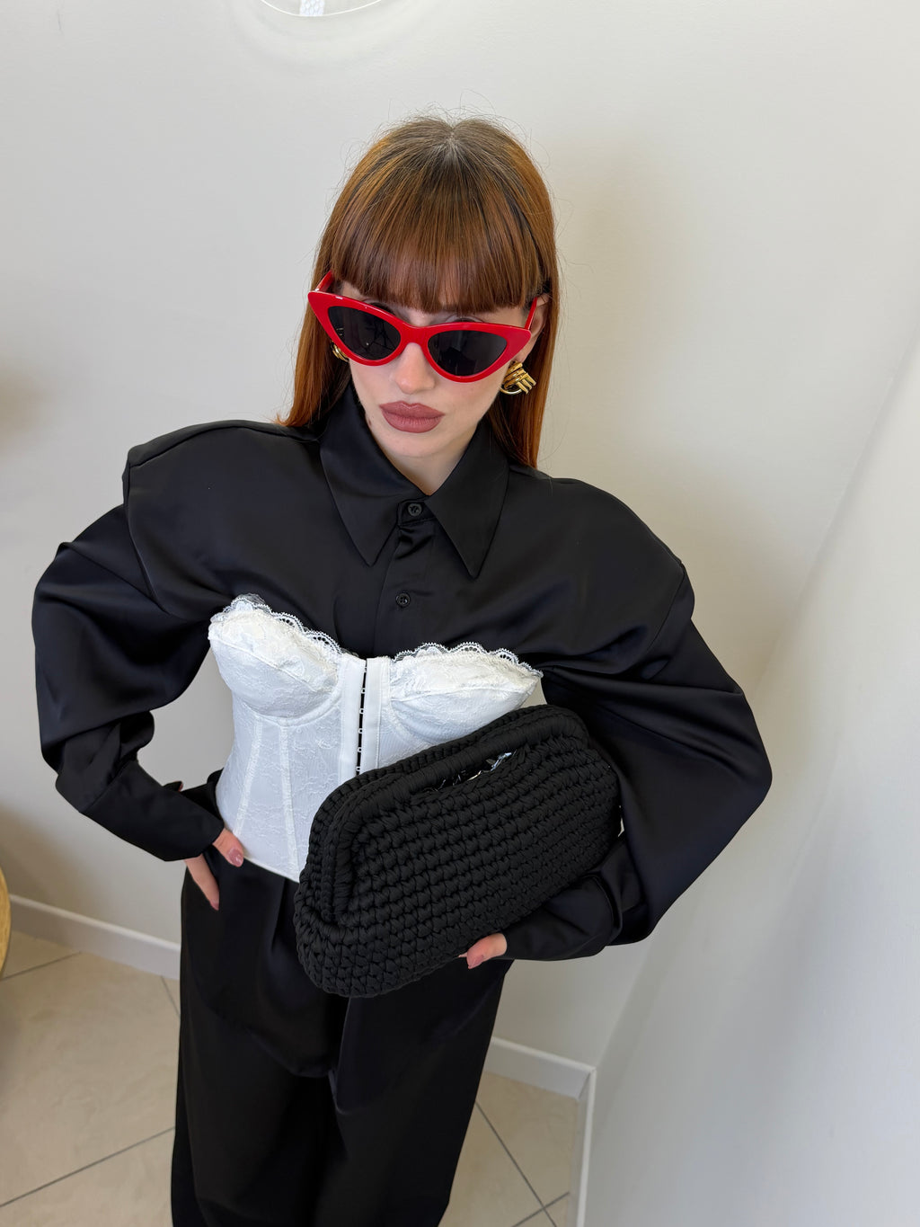 camicia in saten con spallina