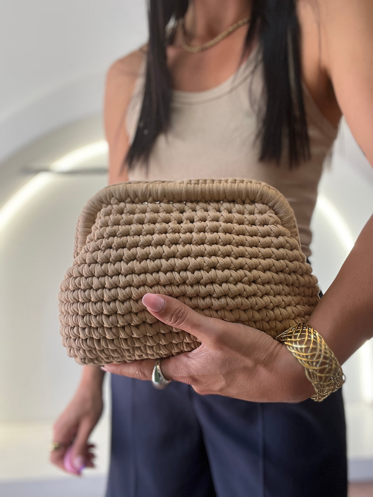 crochet bag beige