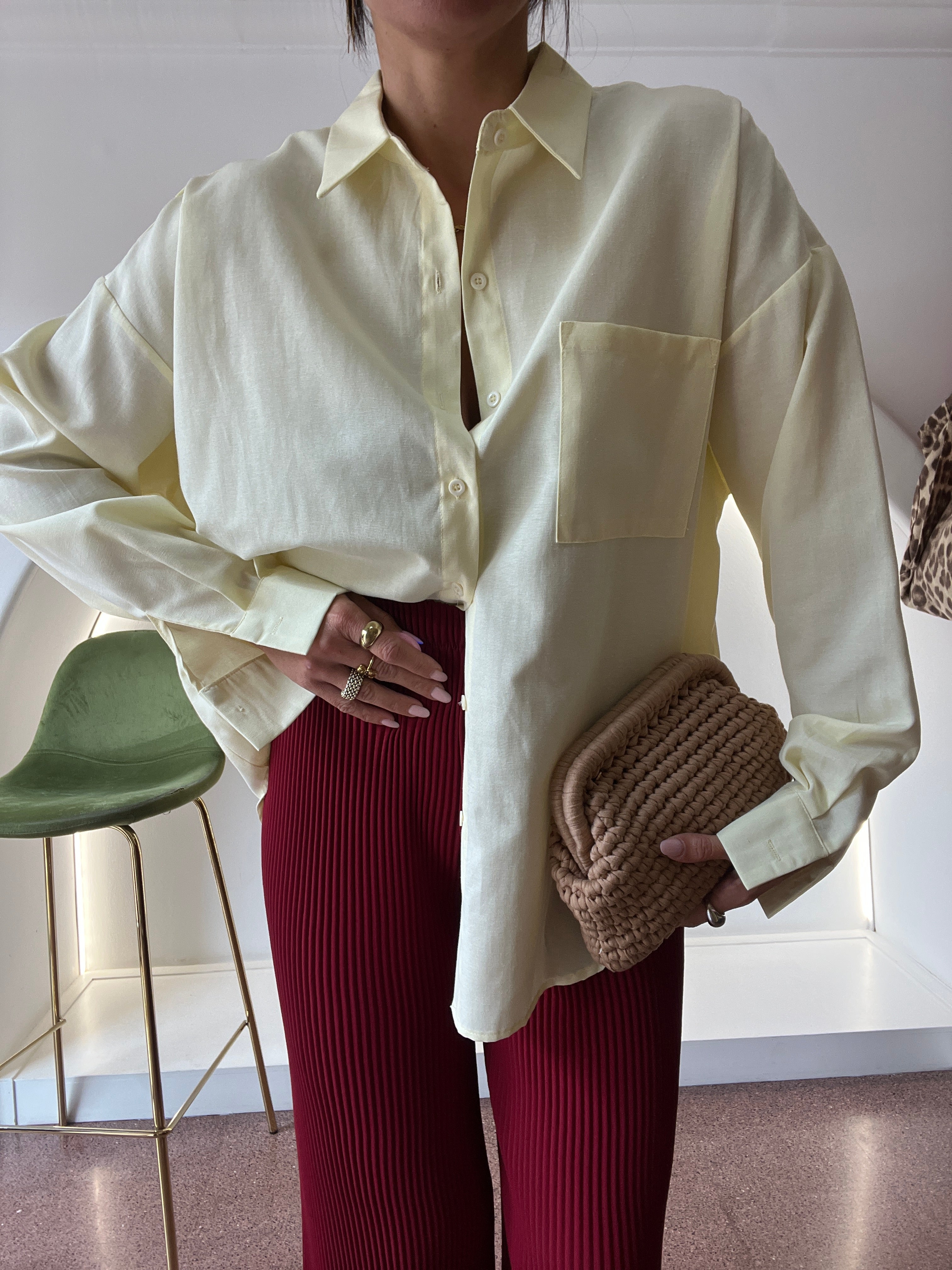 camicia in cotone giallo burro