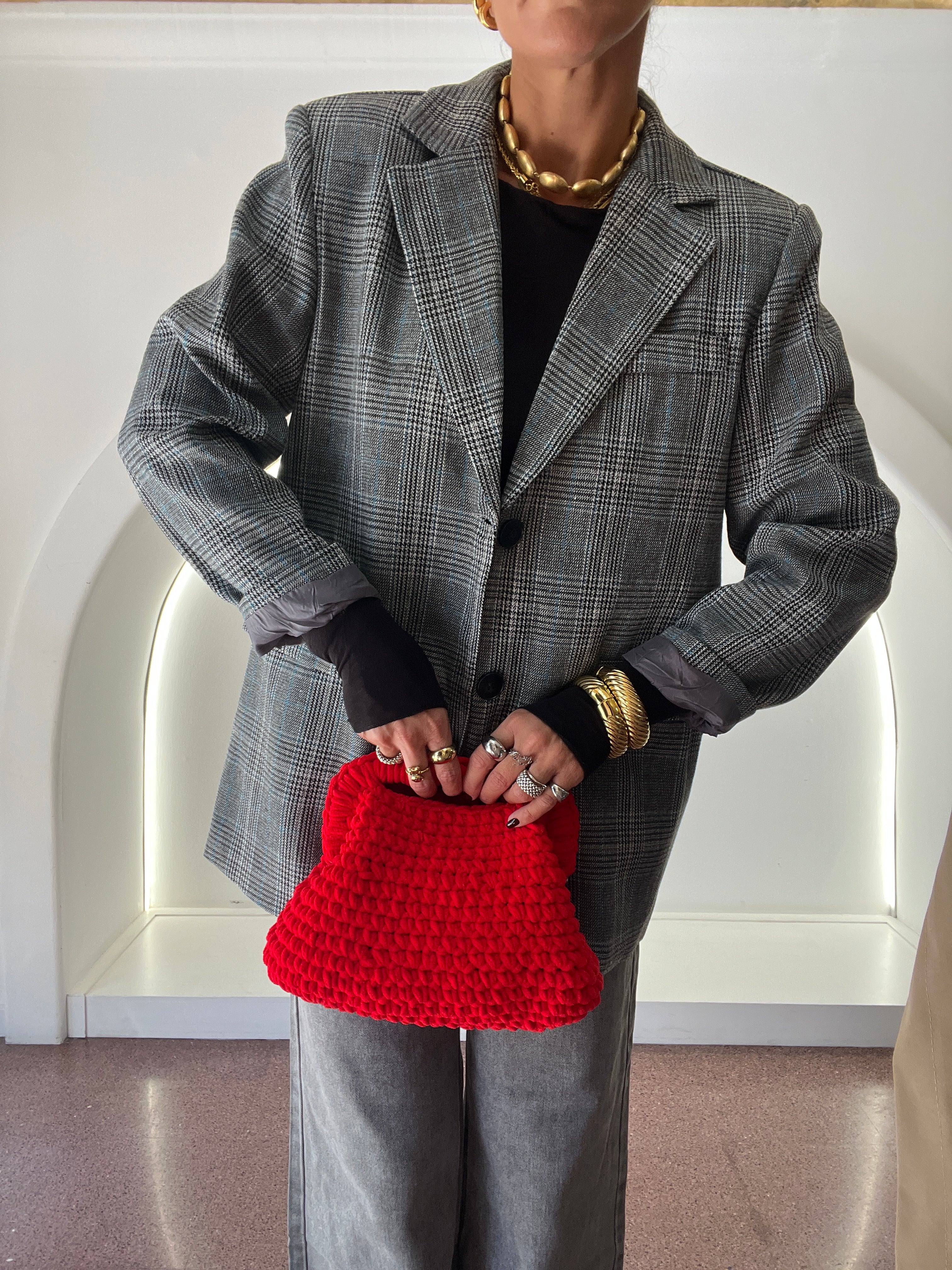 tweed blazer black
