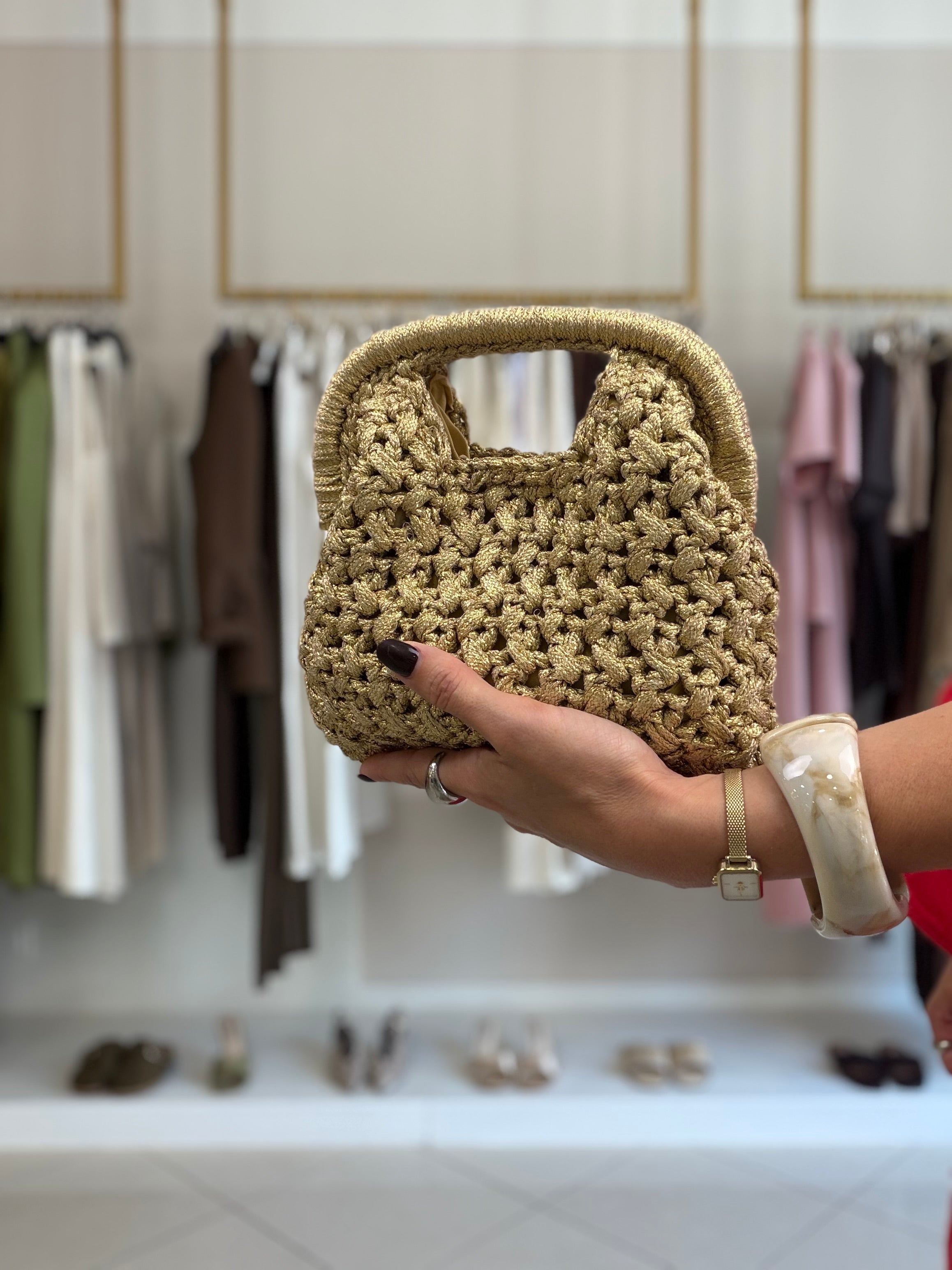mini bag oro crochet