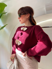 cardigan fiocco bordeaux