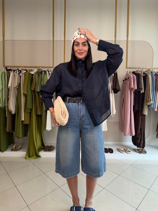 bermudone con cintura in denim