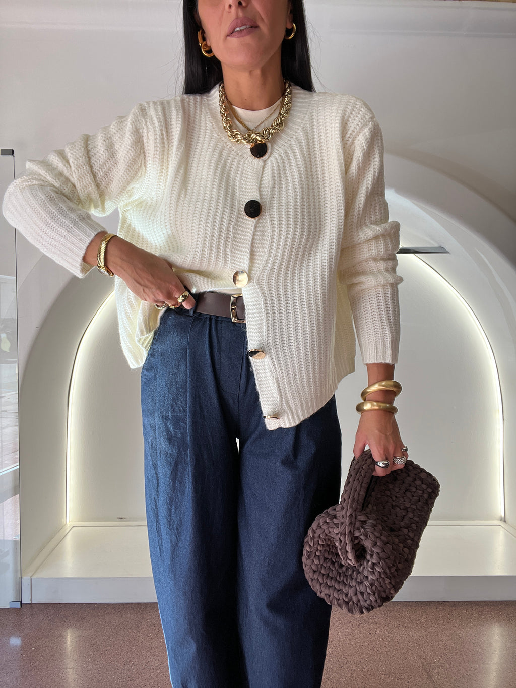 cardigan bottone oro