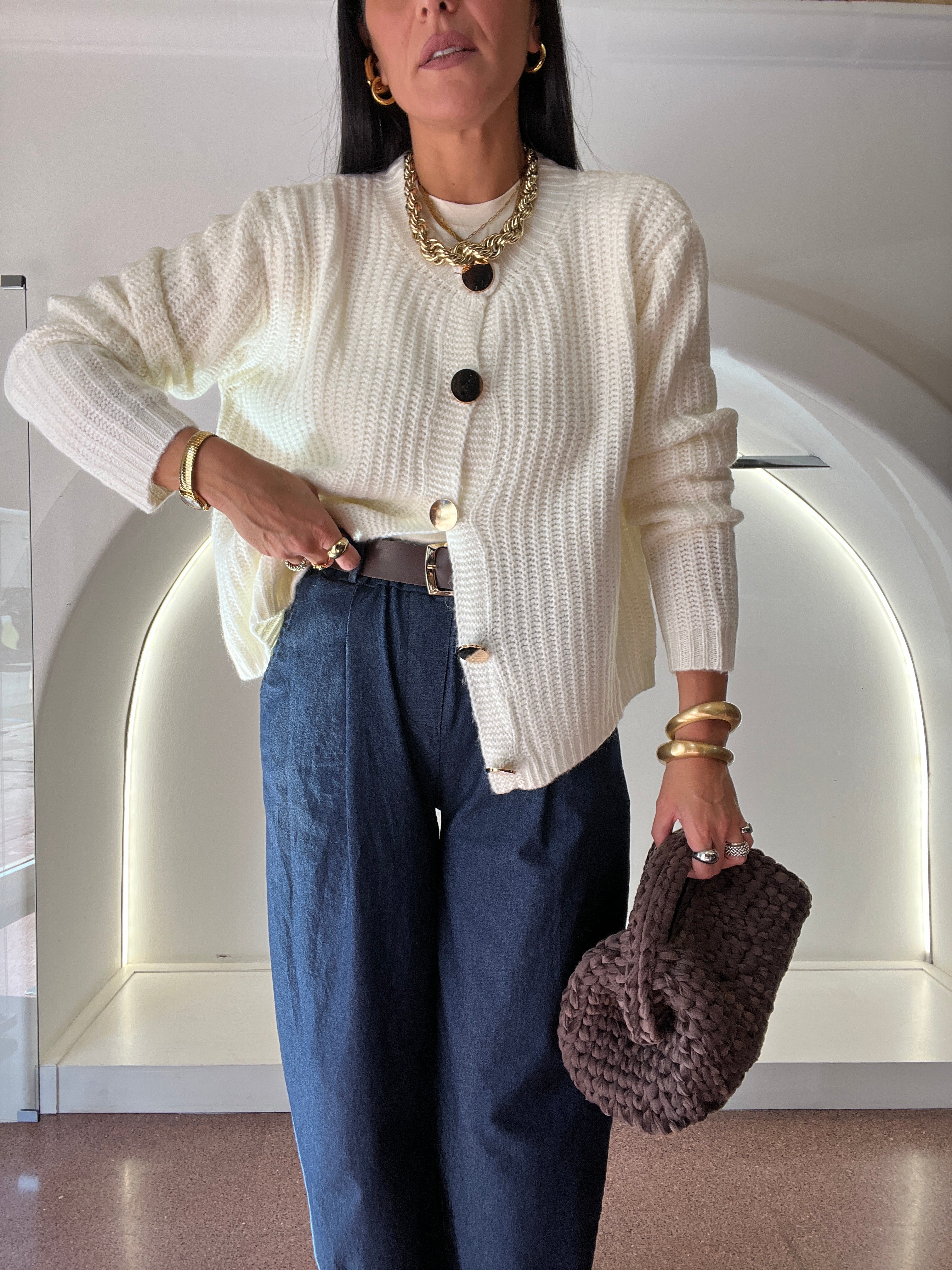 cardigan bottone oro