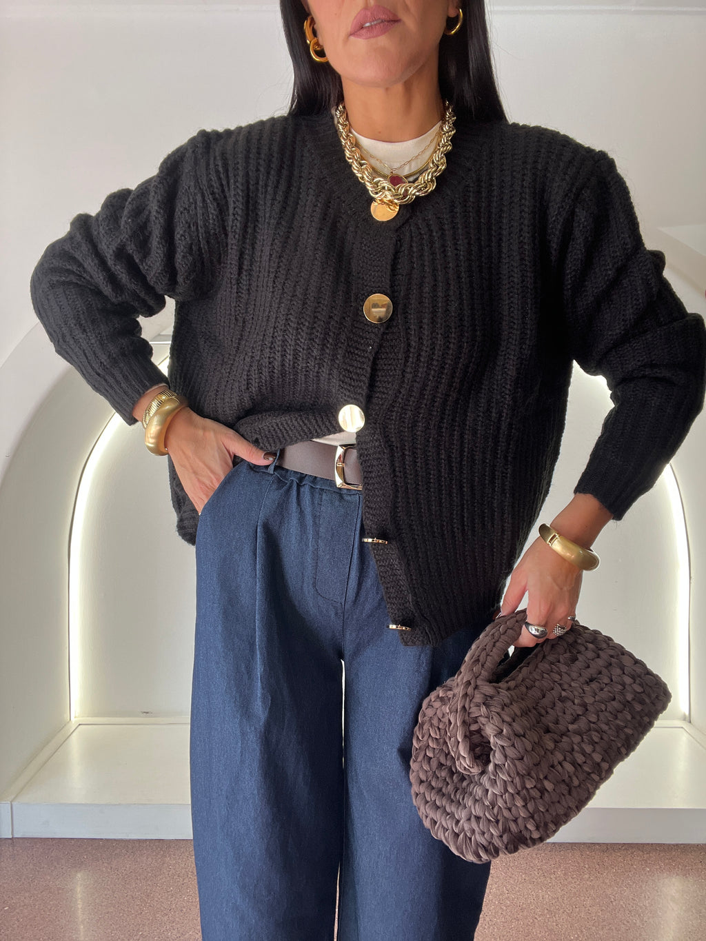 cardigan bottone oro