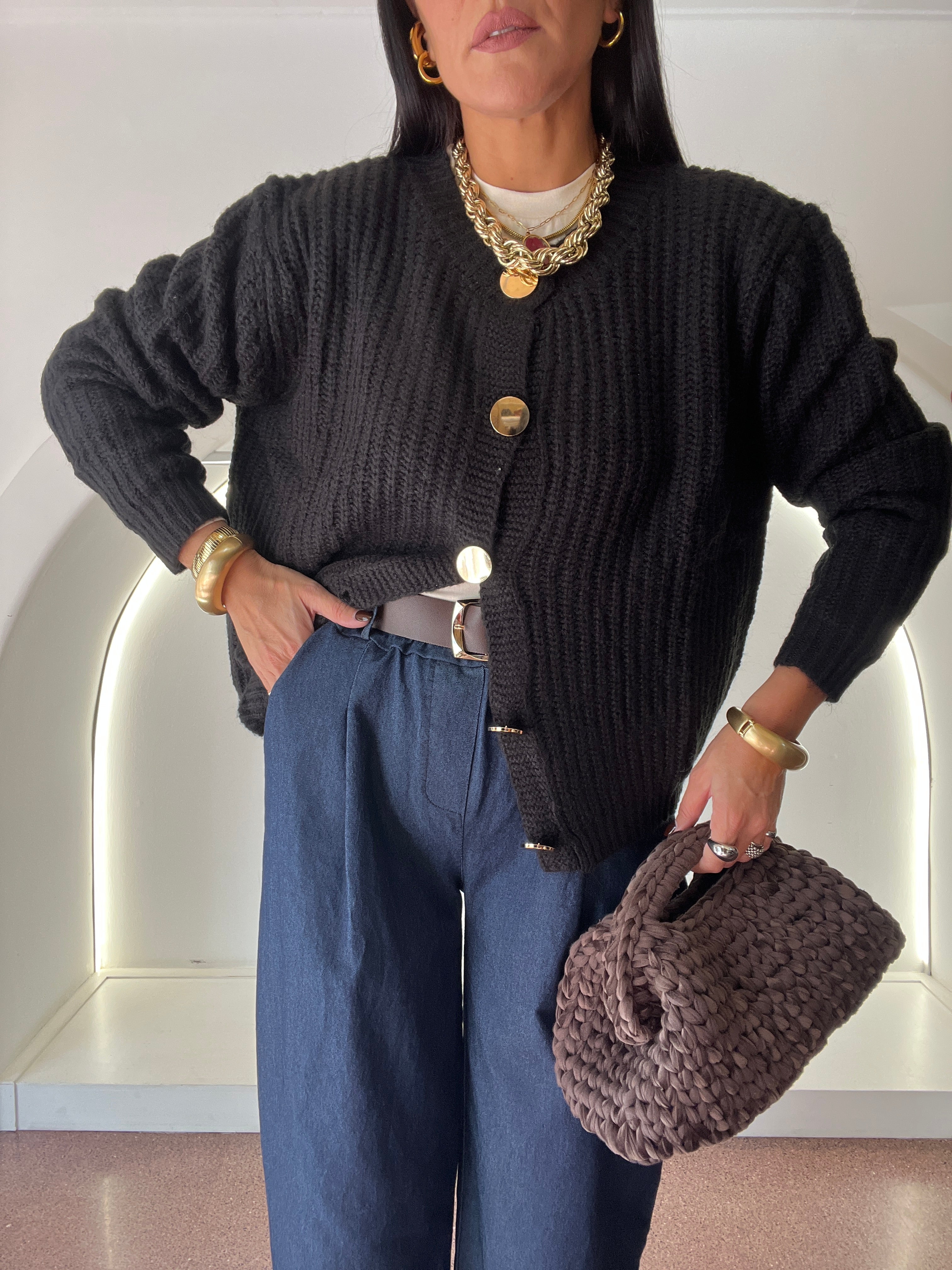 cardigan bottone oro
