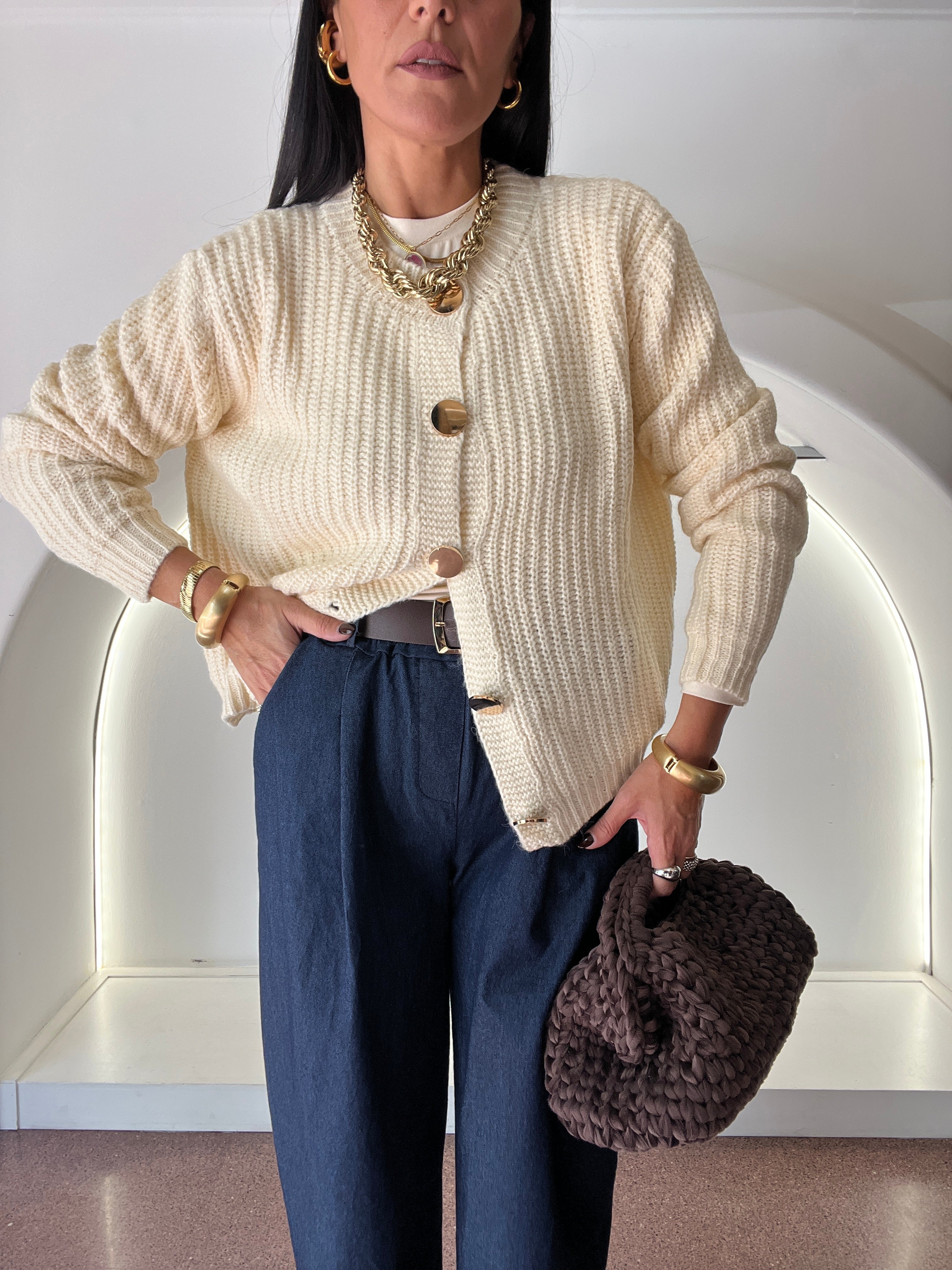 cardigan bottone oro