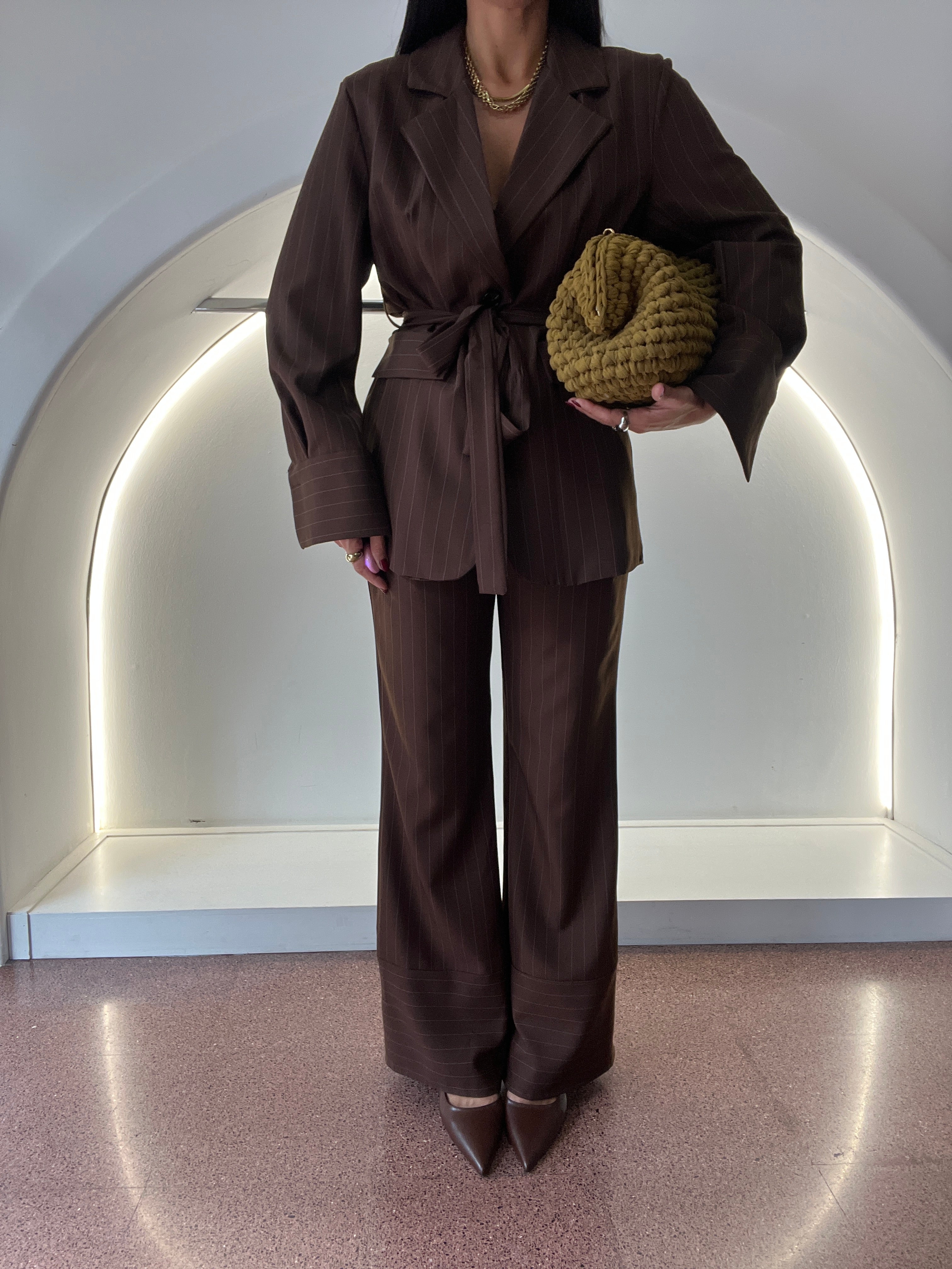 pantalone gessato kimmy marrone