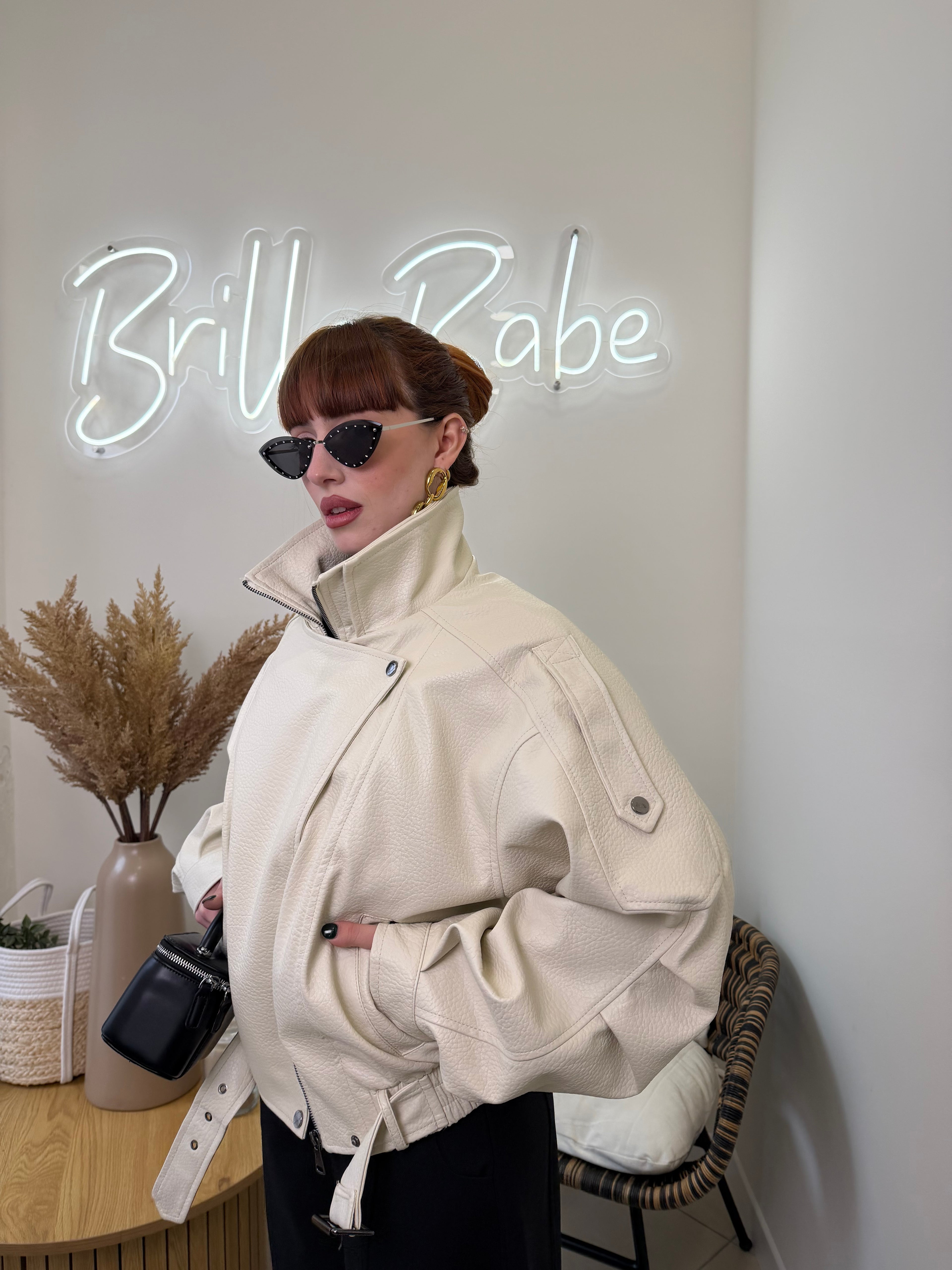 eco leather jacket panna