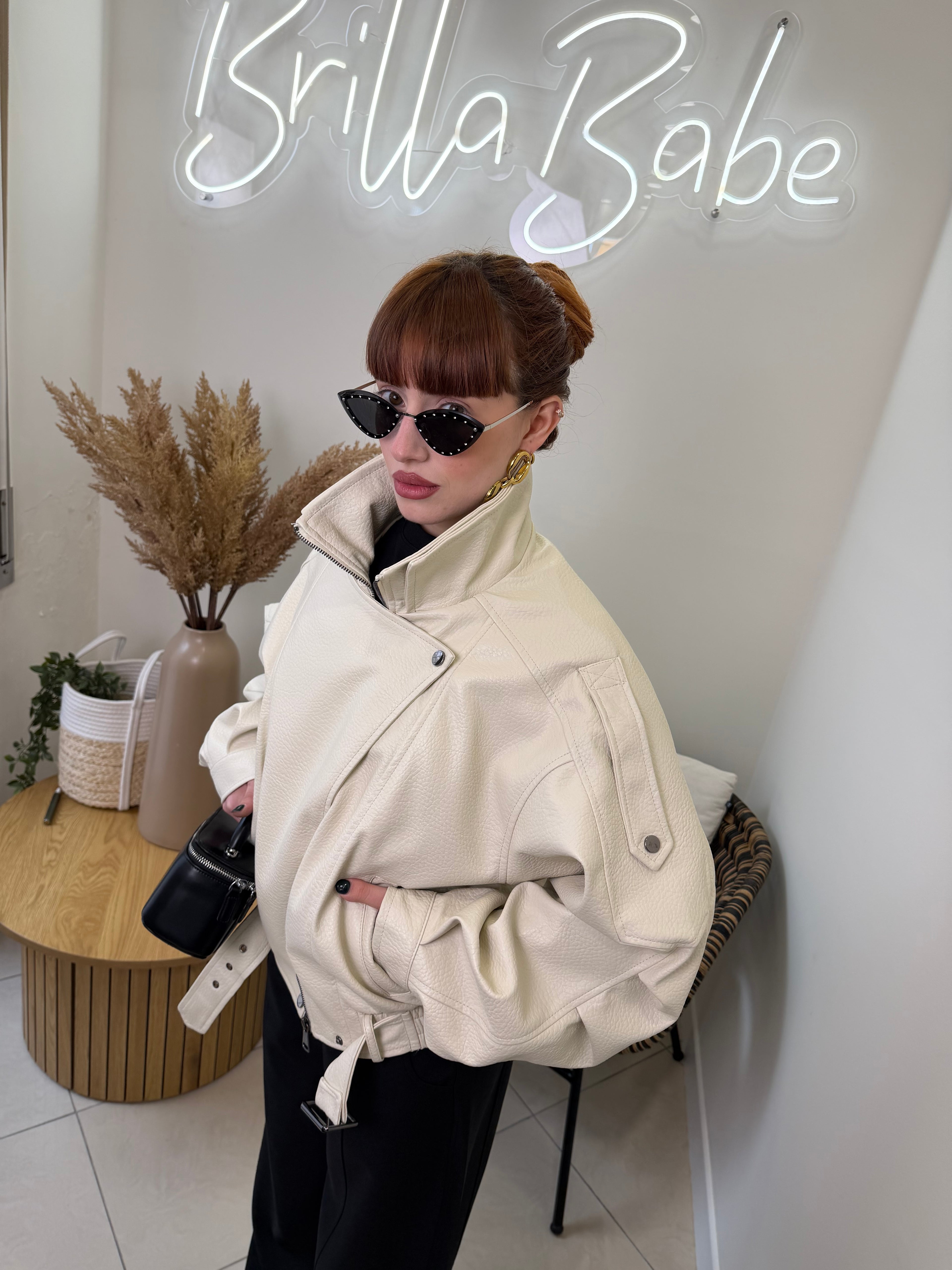 eco leather jacket panna