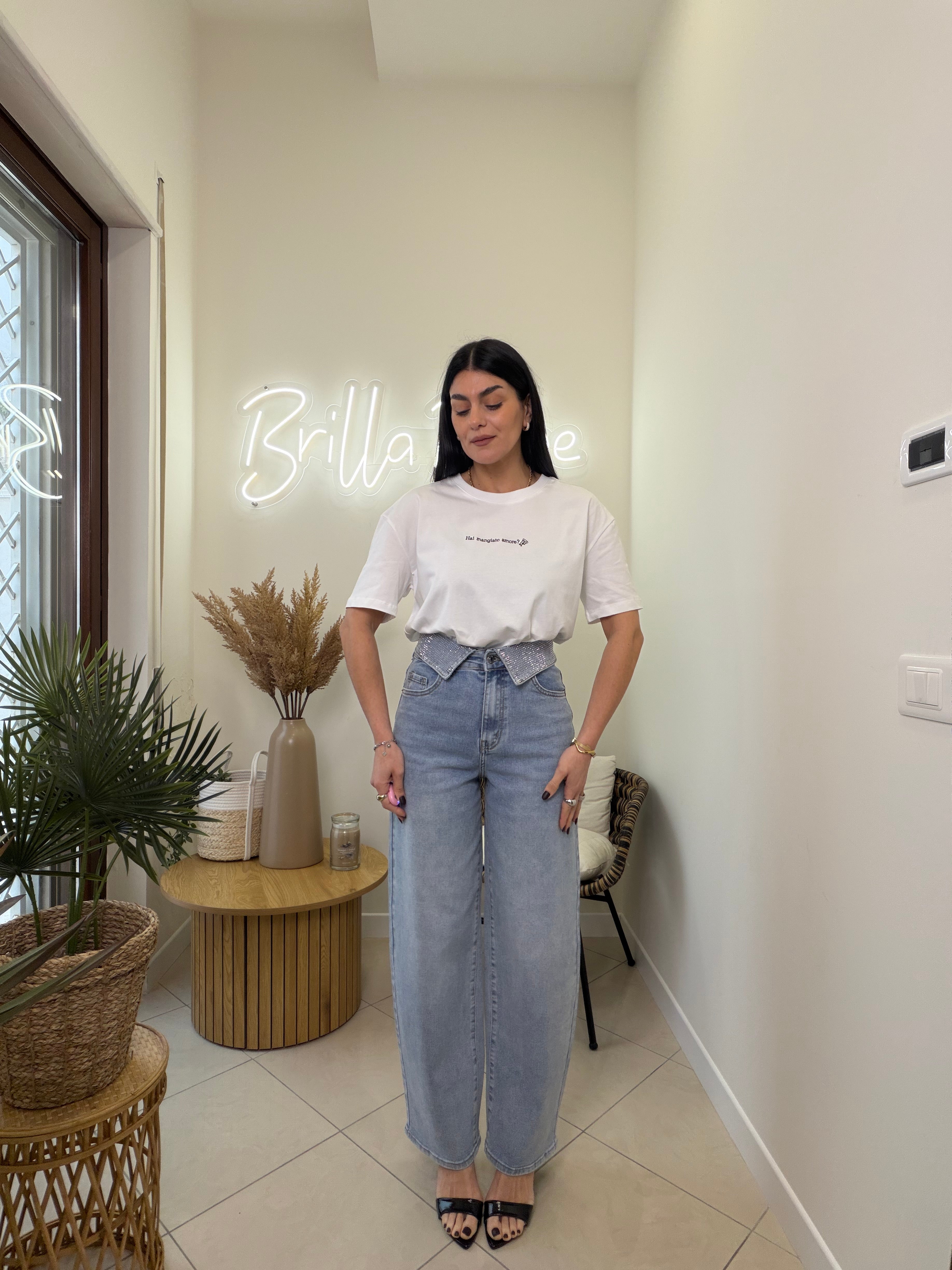 collar denim classic con brillantini