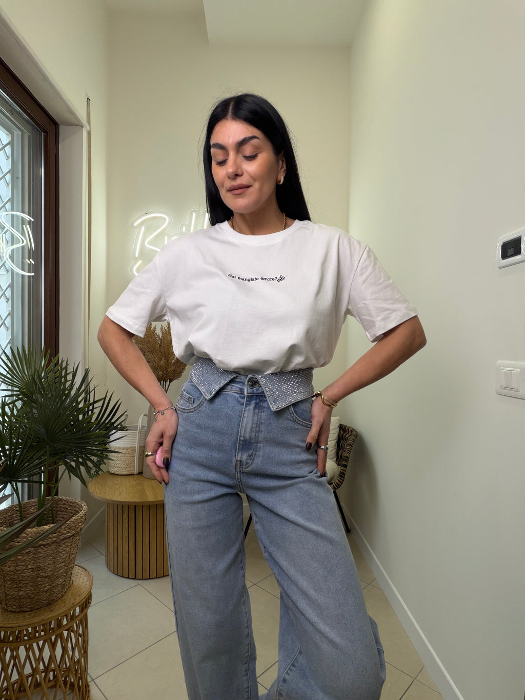 collar denim classic con brillantini