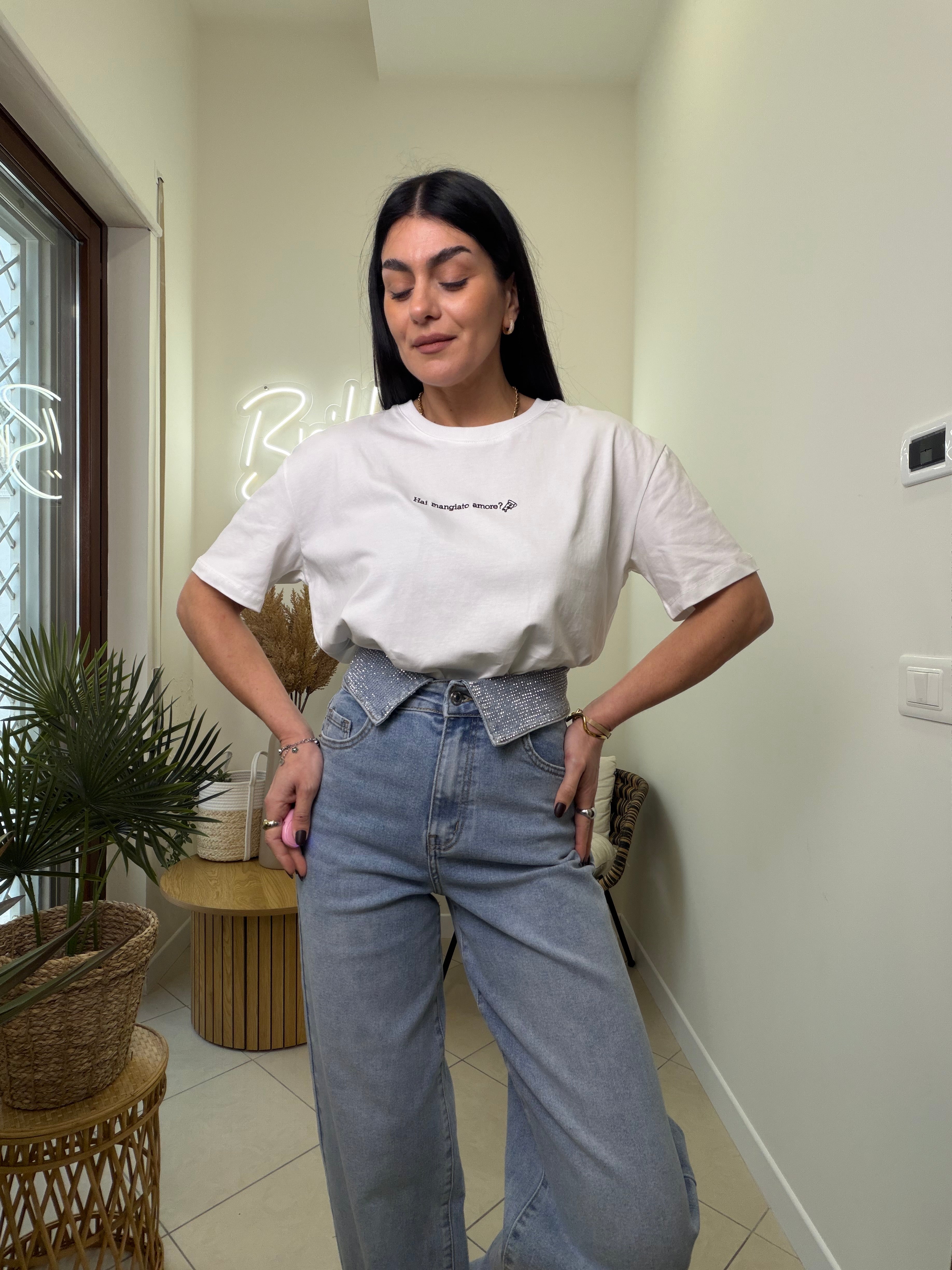 collar denim classic con brillantini