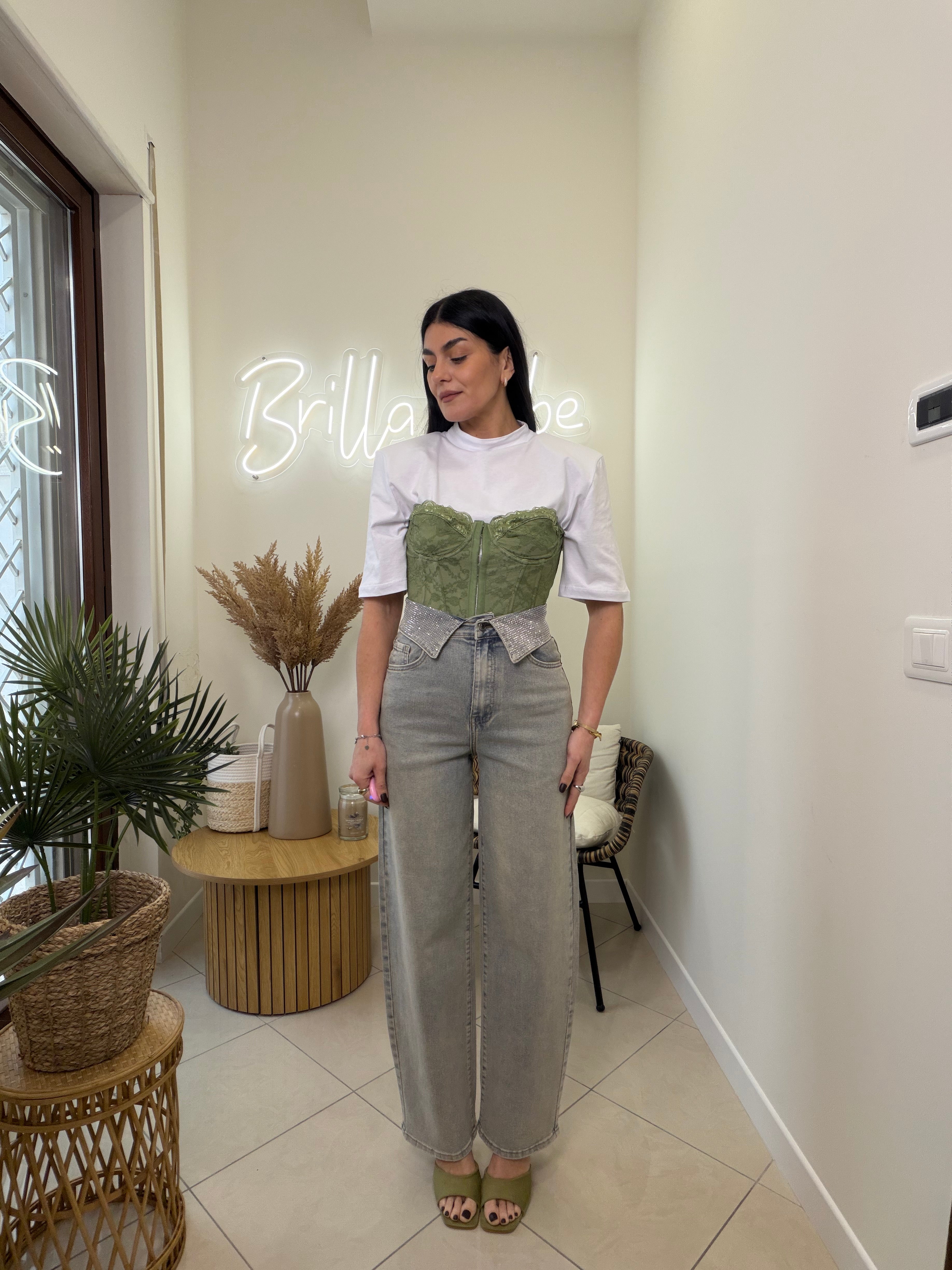 collar denim  green con brillantini