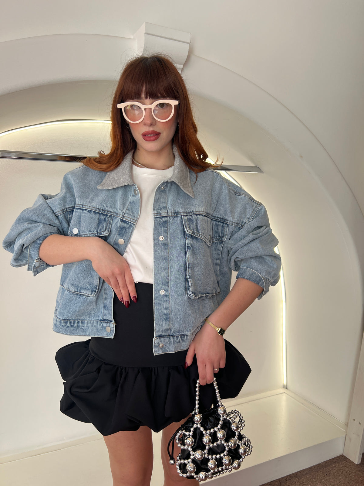 Denim jacket gray collar
