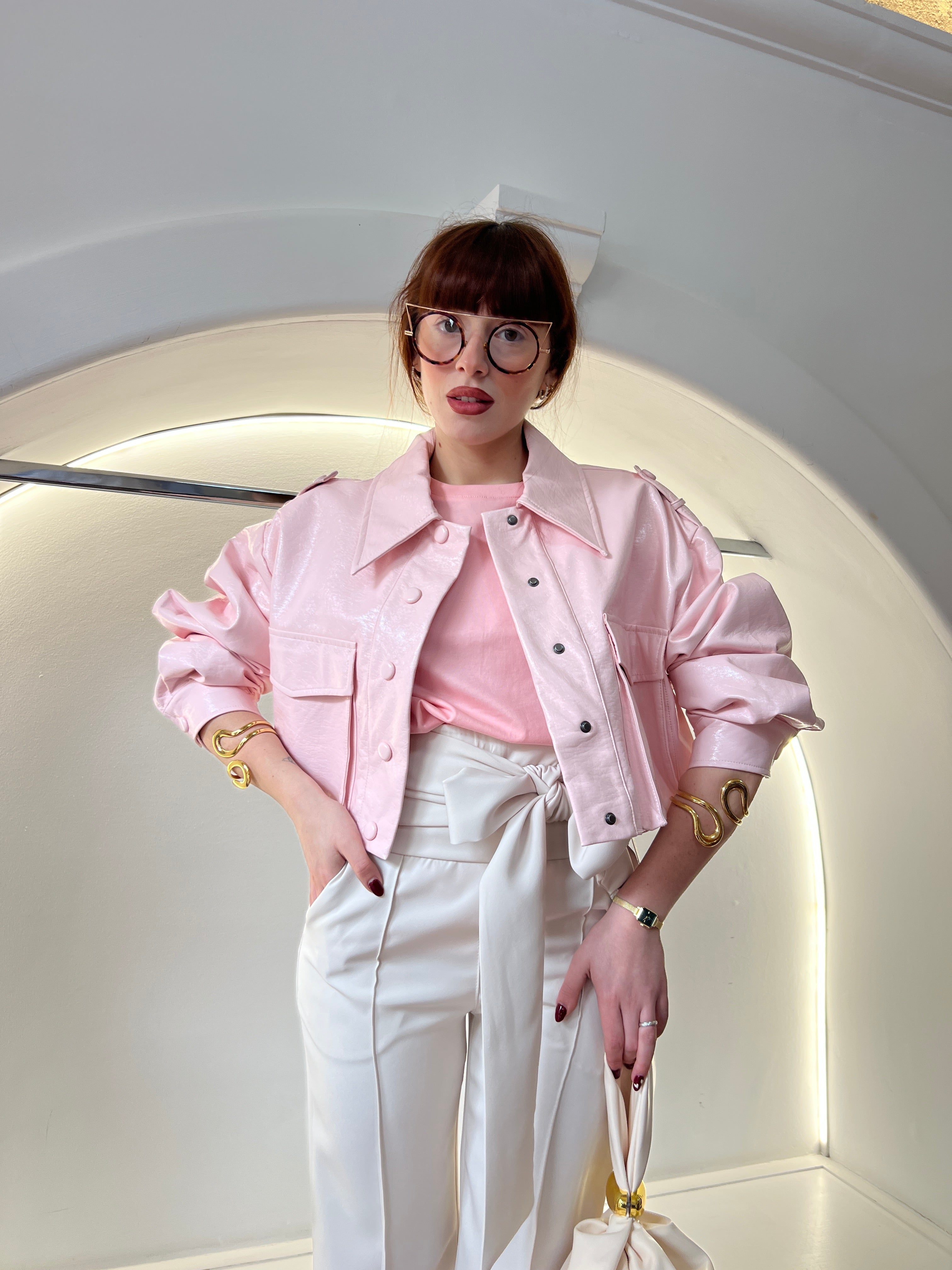 leather jacket pink