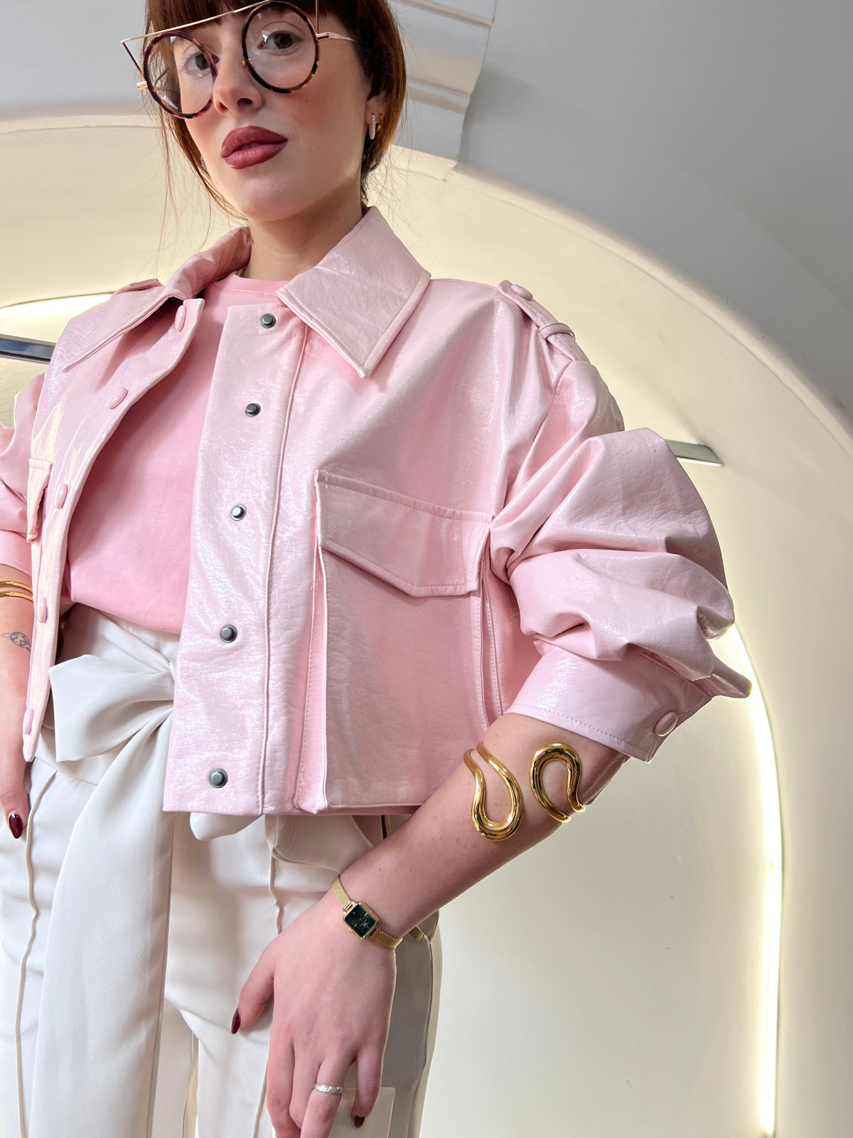 leather jacket pink