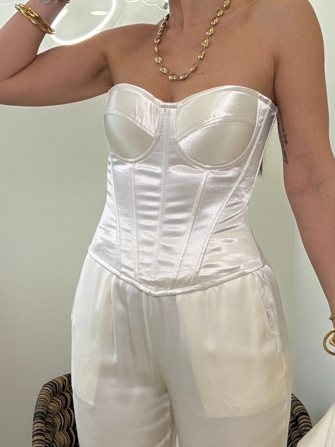 satin corpetto panna